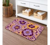 Floral Swirl Quick Dry Bath Mat, Vintage Violet Yellow Flowers Absorbent Non Slip Shower Mat, Spring Decorative Flannel Washable Bath Rugs for Bathroom Toilet Restroom 16x24 Inch