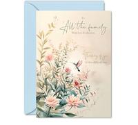Floral Sympathy Card - Hummingbird Flowers - Mourning Bereavement Cards for Friends Family, 5x7 Inch Condolences Thinking of You Greeting Cards