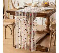 Floral Table Runner, Embroidery Daisy Tablecloth Rustic Dining Table Decor for Kitchen Party Wedding Birthday Picnics Christmas