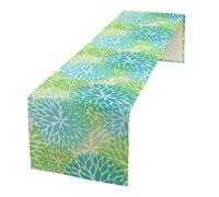 Floral Table Runner,Green Blue Dahlia Flower Summers Seasonal Table Runner for Home Indoor Outdoor Kitchen Holiday Birthday Party Wedding Decor 13x70 Inch