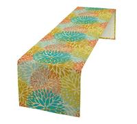 Floral Table Runner,Orange Green Dahlia Flower Seasonal Table Runner for Home Indoor Outdoor Kitchen Holiday Birthday Party Wedding Decor 13x108 Inch