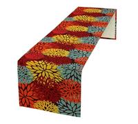 Floral Table Runner,Red Yellow Dahlia Flower Seasonal Table Runner for Home Indoor Outdoor Kitchen Holiday Birthday Party Wedding Decor 13x70 Inch