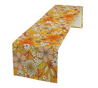Floral Table Runner Retro 70s Hippie Daisy Flower Peace Love Birthday Party Retro Kitchen Dinning Home Decoration 13x108 Inch