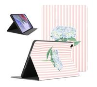 Floral Tablet Case for Galaxy Tab S8/S7 Plus 2022/2020 S7 FE 12.4" | Flower Floral Blue Hydrange Striped Stripe Design Flip PU Leather Stand Funda Adjustable Protective Cover for Women Girls