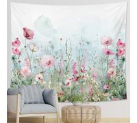 Floral Tapestry Pastel Romance Flowers Cottagecore Plants Farmhouse Nature Green Pink Blue Polyester Backdrop Decorative Headboard Bedroom Living Room One Piece Tapestries Wall Hangings 60x40 Inch