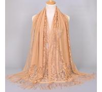 Floral Tassel Shawl with Lace Bride Detailing, Hollow Solid Muslim Hijab for Women Offering Breathability and Full Coverage (3)