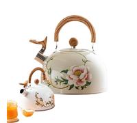Floral Tea Kettle, Vintage Kitchen Teapot, 3L Stove with Handle, Cream Colored, Enamel Coated Floral Design, White Pink Pattern, for Home, Housewarming, Long Lasting