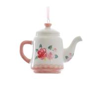 Floral Teapot Christmas Ornament Mini Boho Chic Pink and White Porcelain Tea Pitcher with Handle Holiday Tree Decoration