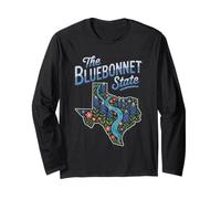 Floral Texas Map The Bluebonnet State TX US States Texan Long Sleeve T-Shirt