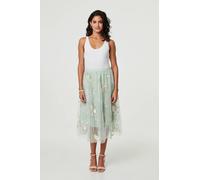 Floral Texture Semi Sheer Midi Skirt Izabel London Green L