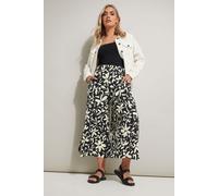 Floral Textured Midaxi Culottes Yours Black 26-28