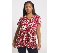 Floral Textured Pleat Front Top Yours Red 22-24