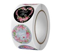 Floral Thank You Stickers, 500pcs/roll Round Thank You Stickers Roll Perfect for Wedding, Party, Birhday, Graduation, Small Business