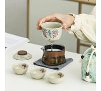 Floral-themed Portable Tea Set, 1 Ceramic Teapot and 3 Mini Cups, Tea Set for One to Three, Camping Tea Set Gift for Tea Lovers (Wisteria)