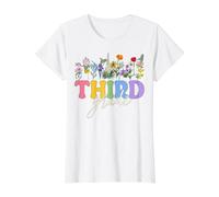 Floral Third Grade Teacher Wildflower Back to School Value Graphic T-Shirt, Women, White, S