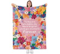 Floral Throw Blanket, Boho Gifts for Flower Lovers, Soft Pink Flannel with Love Words, 50"x60"