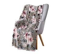 Floral Throw Blankets: Soft Plush Fleece Grey White Pink Rose Floral Accent for Sofa Couch Chair Bed or Dorm