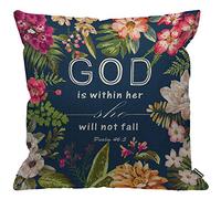 Floral Throw Pillow Case Bible Verse God is Within Her She Will Not Fall Psalm Cushion Cover Home Decor for Bedroo A 45cm X 45cm