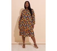 Floral Tie Neck Tiered Midi Dress Yours Burnt Orange 26-28