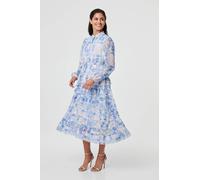Floral Tie Waist Frill Midi Shirt Dress Izabel London Blue 10