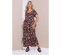 Yours Curve Floral Tiered Frill Maxi Dress - Women's - Plus Size Curve Black