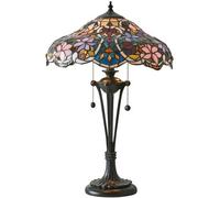 Floral Tiffany Glass Design Table Lamp Light - Dark Bronze Effect Lampholder