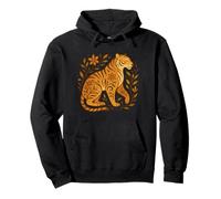 Floral Tiger Abstract Animal Design with Botanical Elements Pullover Hoodie