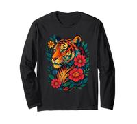 Floral Tiger Graphic Tee Spirit Animal Flowers Mandala Tiger Long Sleeve T-Shirt