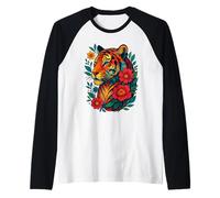 Floral Tiger Graphic Tee Spirit Animal Flowers Mandala Tiger Raglan Baseball Tee