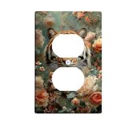 Floral Tiger Light Switch Cover Plates/Outlet Covers, Peach Orange Jungle Flowers for Wall Accents, Thermoplastic Wall Plates, Standard Size Single Duplex Outlet