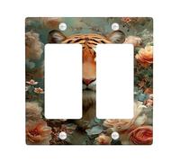 Floral Tiger Light Switch Cover Plates/Outlet Covers, Peach Orange Jungle Flowers for Wall Accents, Thermoplastic Wall Plates, Standard Size Double Rocker