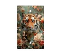 Floral Tiger Light Switch Cover Plates/Outlet Covers, Peach Orange Jungle Flowers for Wall Accents, Thermoplastic Wall Plates, Standard Size Blank Cover Plate
