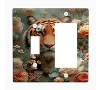 Floral Tiger Light Switch Cover Plates/Outlet Covers, Peach Orange Jungle Flowers for Wall Accents, Thermoplastic Wall Plates, Standard Size Toggle Rocker