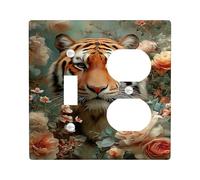 Floral Tiger Light Switch Cover Plates/Outlet Covers, Peach Orange Jungle Flowers for Wall Accents, Thermoplastic Wall Plates, Standard Size Toggle Duplex