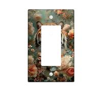 Floral Tiger Light Switch Cover Plates/Outlet Covers, Peach Orange Jungle Flowers for Wall Accents, Thermoplastic Wall Plates, Standard Size Single Rocker