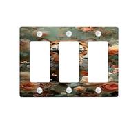 Floral Tiger Light Switch Cover Plates/Outlet Covers, Peach Orange Jungle Flowers for Wall Accents, Thermoplastic Wall Plates, Standard Size 3 Gang Wall Plate