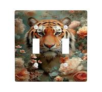 Floral Tiger Light Switch Cover Plates/Outlet Covers, Peach Orange Jungle Flowers for Wall Accents, Thermoplastic Wall Plates, Standard Size Double Toggle