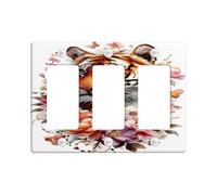 Floral Tiger Light Switch Cover Plates/Outlet Covers, White Colorful Flowers for Home Decor, Thermoplastic Wall Plates, Standard Size 3 Gang Wall Plate
