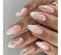 Floral Tip Length Almond Shape ABS Easy Application Beach Party Essentials Elegant French Design Fake Nail