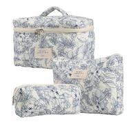 Floral Toiletries Bag, Cute Makeup Bag With Flowers - Toiletoric Organizer Pouch 3 Pieces | Floral Makeup Bag Set Flowers Cosmetic Bag Flower Make Up, a, verwijzen naar de beschrijving, Unisex
