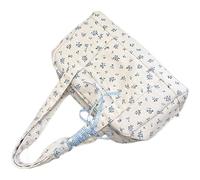 Floral Travel Puff Bag, Floral Cap Bag for Women, Shoulder Poute with Bow | Jolie du Semaine, Blue, Se référer au descriptif, Refer to description