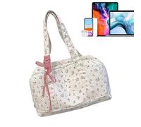 Floral Travel Puff Bag, Floral Cap Bag for Women, Shoulder Poute with Bow | Jolie du Semaine, Pink, Se référer au descriptif, Refer to description