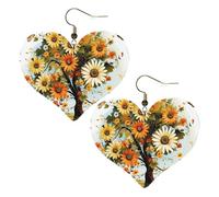 Floral Tree with Daisies Leather Earrings for Women Heart Earring Lightweight Dangle Earrings Jewelry Gifts