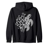 Floral Turtle Half Lotus Tribal Polynesian White Ornamental Zip Hoodie
