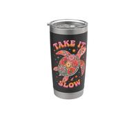 Floral Turtle Take It Slow Groovy Beach Vacation Vibes Stainless Steel Insulated Tumbler