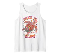 Floral Turtle Take It Slow Groovy Beach Vacation Vibes Tank Top