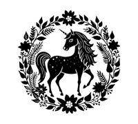 Floral Unicorns Engraving Decals 54.6x55.1cm Art Mural Painting Black