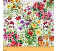 Floral Upholstery Fabric, Botanical Branches Fabric by The Yard, Garden Hawaiian Decorative Fabric, Nature Inspired Quilt Fabric by The Yard for Quilting Sewing DIY Art Gift, Colorful, 3 Yards