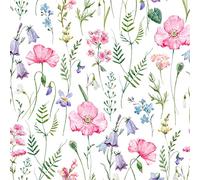 Floral Upholstery Fabric for Chairs,Pink Poppy Floral Fabric by The Yard,Watercolor Garden Flowers Famhouse Botanical Fabric for Upholstery and Home DIY Projects,5 Yards,(L460*W150cm) Pink