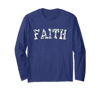 Floral Varsity Tiny Blue French Toile Text Faith Long Sleeve T-Shirt